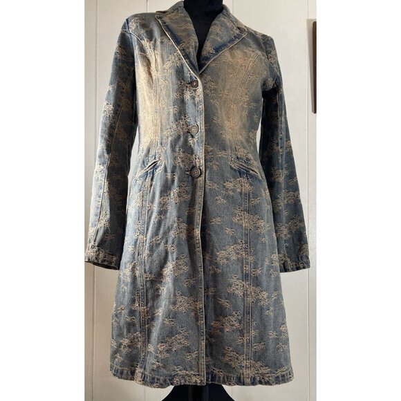 Jeanology Collection Denim Long Sleeve Jacket coat Closure Size 8 long trench - Picture 1 of 16